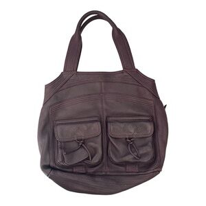 Anthropologie West Dark Purple Pebbled Leather Multi Pocket Shoulder Bag